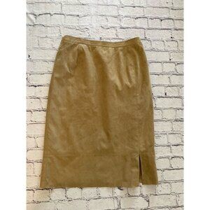 Vintage Basler Women Tan Genuine Suede Leather A line Midi Skirt Size Medium EUC